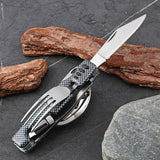 Multifunctional Stainless Steel Outdoor Utensil Set – Knife, Fork, Flashlight & Compass