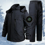 Winter Thickened Velvet Waterproof Workwear Set – Warm Hooded Jacket & Wear-Resistant Outdoor Cycling Labor Protection Suit