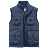 Men’s Multi-Pocket Workwear Vest with Stand Collar – Printed Reflective Utility Waistcoat, Large Size Outdoor Advertising Safety Vest