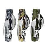 Multifunctional Stainless Steel Outdoor Utensil Set – Knife, Fork, Flashlight & Compass