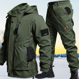 Winter Thickened Velvet Waterproof Workwear Set – Warm Hooded Jacket & Wear-Resistant Outdoor Cycling Labor Protection Suit