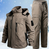 Winter Thickened Velvet Waterproof Workwear Set – Warm Hooded Jacket & Wear-Resistant Outdoor Cycling Labor Protection Suit