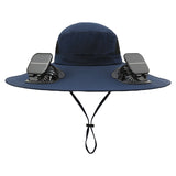 Solar Fan Sun Hat with 12cm Wide Brim – Men's Outdoor Fishing & Hiking Hat with Dual Fans and USB Charging