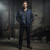 American Retro Embroidered Badge Denim Jacket for Men – Heavy Washed Casual Lapel Workwear Jacket