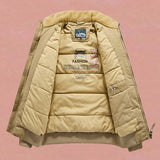 Men's Outdoor Zip Pocket Fleece Collar Warm Jacket