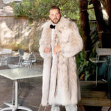 Men’s Long Faux Fur Coat – Lynx Leopard Print Double-Breasted Winter Overcoat