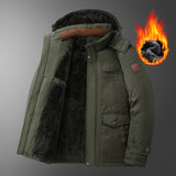 Men’s Winter Corduroy Jacket with Lambswool Lining – Thickened Mid-Length Cotton Padded Coat, Warm Fleece Inner, Detachable Hood