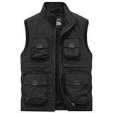Men’s Multi-Pocket Workwear Vest with Stand Collar – Printed Reflective Utility Waistcoat, Large Size Outdoor Advertising Safety Vest