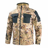 Outdoor Tactical Soft Shell Jacket – Fleece-Lined Windbreaker, Water-Repellent Multi-Pocket Splicing Work Jacket