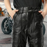 T8Y First-Layer Cowhide Waterproof & Windproof Leather Pants – Thickened, Wear-Resistant Motorcycle & Workwear for Men