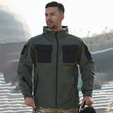 Outdoor Tactical Soft Shell Jacket – Fleece-Lined Windbreaker, Water-Repellent Multi-Pocket Splicing Work Jacket