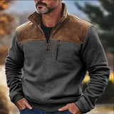 Men’s Retro Half-Zip Fleece Sweatshirt – European Style, Thick Warm Pullover for Autumn