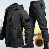 Winter Thickened Velvet Waterproof Workwear Set – Warm Hooded Jacket & Wear-Resistant Outdoor Cycling Labor Protection Suit