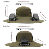 Solar Fan Sun Hat with 12cm Wide Brim – Men's Outdoor Fishing & Hiking Hat with Dual Fans and USB Charging