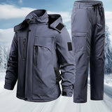 Winter Thickened Velvet Waterproof Workwear Set – Warm Hooded Jacket & Wear-Resistant Outdoor Cycling Labor Protection Suit