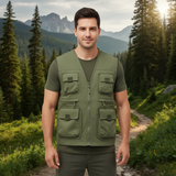 Men’s Multi-Pocket Workwear Vest with Stand Collar – Printed Reflective Utility Waistcoat, Large Size Outdoor Advertising Safety Vest