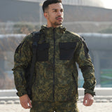 Outdoor Tactical Soft Shell Jacket – Fleece-Lined Windbreaker, Water-Repellent Multi-Pocket Splicing Work Jacket
