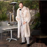 Men’s Long Faux Fur Coat – Lynx Leopard Print Double-Breasted Winter Overcoat