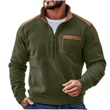 Men’s Retro Half-Zip Fleece Sweatshirt – European Style, Thick Warm Pullover for Autumn