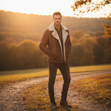 Men’s Retro Brown Suede Jacket – European Size PU Leather Casual Outerwear for Autumn & Winter