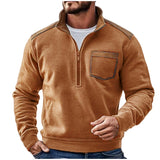 Men’s Retro Half-Zip Fleece Sweatshirt – European Style, Thick Warm Pullover for Autumn