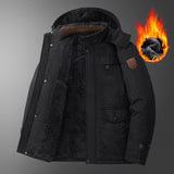 Men’s Winter Corduroy Jacket with Lambswool Lining – Thickened Mid-Length Cotton Padded Coat, Warm Fleece Inner, Detachable Hood