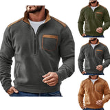 Men’s Retro Half-Zip Fleece Sweatshirt – European Style, Thick Warm Pullover for Autumn