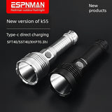 K55 Powerful LED Flashlight XHP70.3Hi 3500LM Outdoor Torch with Type-C Recharge