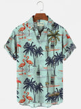 Men Vintage Hawaiian Shirt Palm Tree Men's Cotton Plus Size Seersucker Top