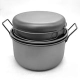 2200ml Titanium Camping Pot Set – Ultralight Hanging Pot with Pan, Steamer & Foldable Handle