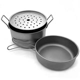 2200ml Titanium Camping Pot Set – Ultralight Hanging Pot with Pan, Steamer & Foldable Handle