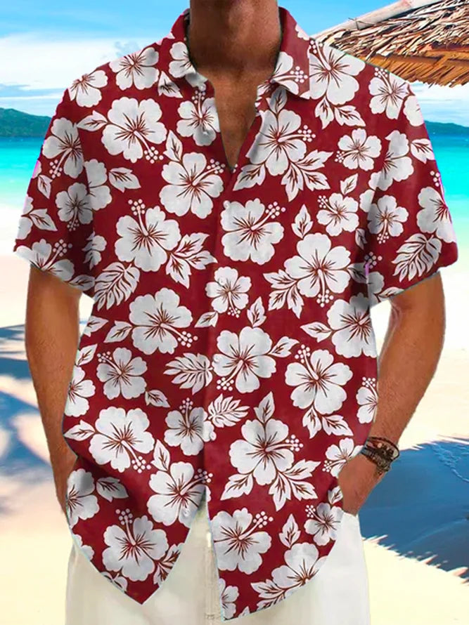 Cotton Linen Vintage Floral Print Holiday Beach Hawaii Oversized Aloha Comfortable Breathable Shirt