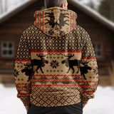 Men's Christmas Print Thickened Fleece Hooded Sweatshirt Jacket