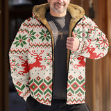 Men's Christmas Print Thickened Fleece Hooded Sweatshirt Jacket