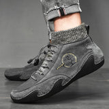 Men Comfy Elastic Band Boots Casual Leather Ankle warm Boots Winter Shoes
