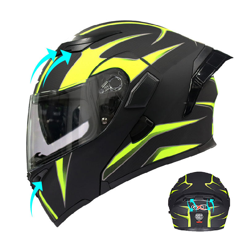 Carbon Fiber Flip Up Motorcycle Helmet Green espnman