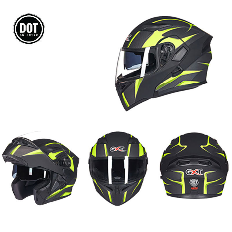 Carbon Fiber Flip Up Motorcycle Helmet Green espnman