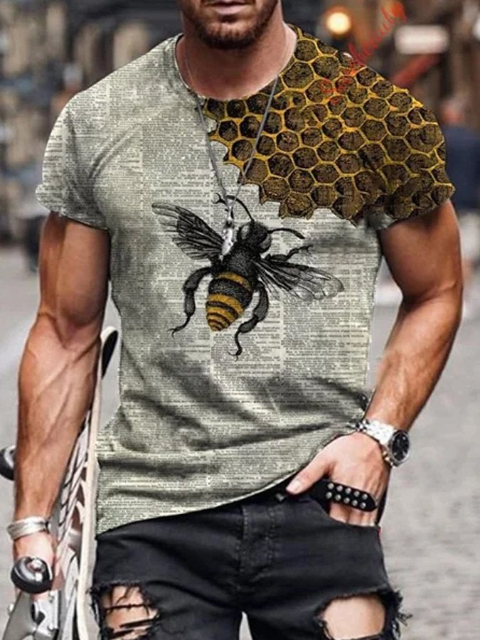 Mens Trendy Bee Dictionary Page Print Crew Neck Short Sleeve T-Shirt