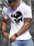 Mens Fashion Skull Print Sports Muscle Short Sleeve T-Shirt