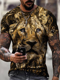 Mens Lion 3D Print Short-Sleeved T-Shirt black Casual Tops