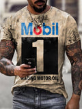 Men's vintage T-shirt Motor Mobil 1 Oil Badge Printed Plus Size Tops