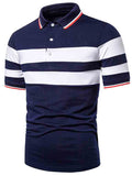 Men's Stripe Colorblock Short Sleeve Regular Fit Polo Golf Shirt