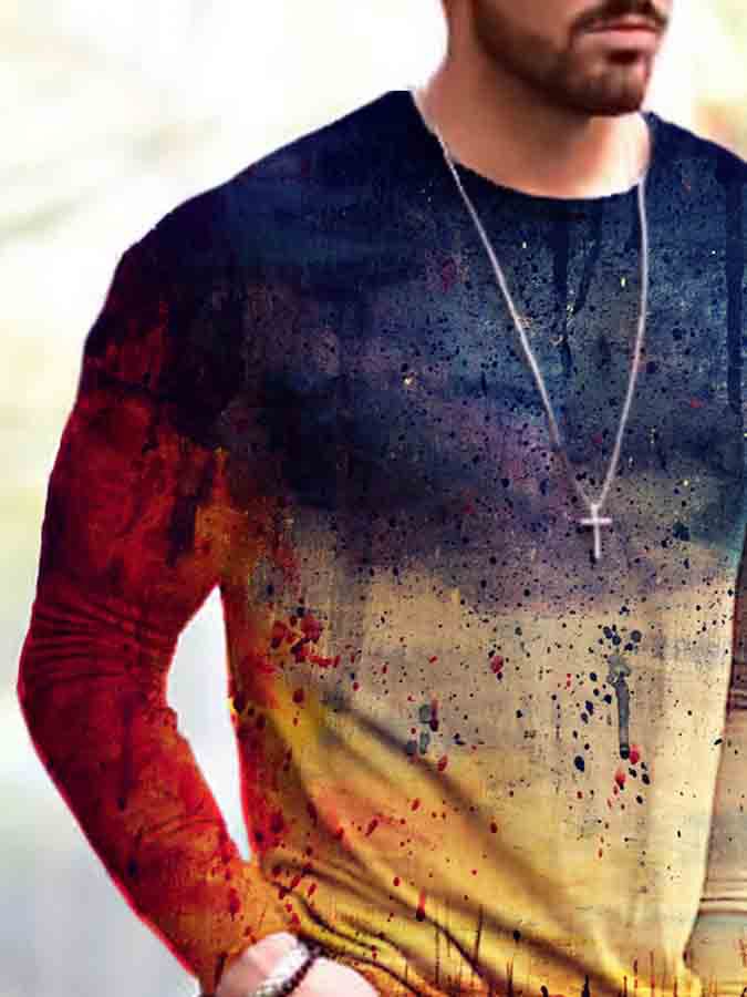 As Picture Casual Abstract Crew Neck Cotton-Blend Shirts & Tops