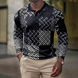 Men's Black Geometric Print Casual Polo Shirts