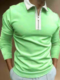 Men's Zipper Color Block Long Sleeve POLO Shirt
