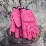 Women Short Cuff Motorcycle Leather Gloves