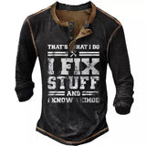 I Fix Stuff And I Know Things Men's Vintage Long Sleeve Henley T-Shirt