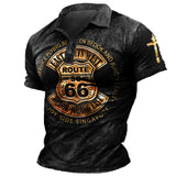 Mens Outdoor Comfortable And Breathable Route 66 Printed Polo