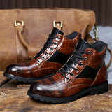 Men's Vintage Faux Crocodile Leather Mid-Top Martin Boots