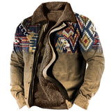 Men's Outdoor Ethnic Pattern Fleece Zipper Tactical Shirt Jacket